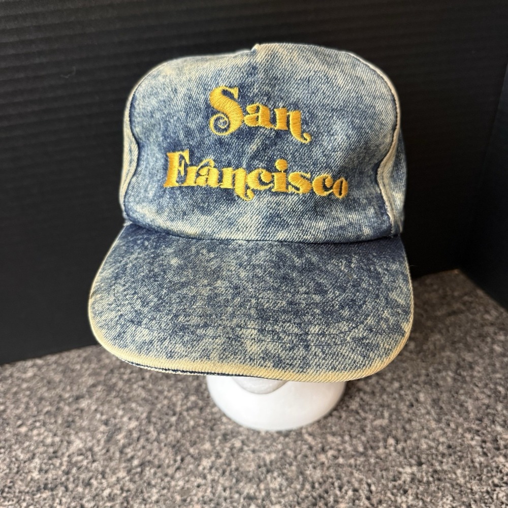 Vintage San Francisco Denim Snapback Hat Acid Wash Blue Pride Embroidered Taiwan
